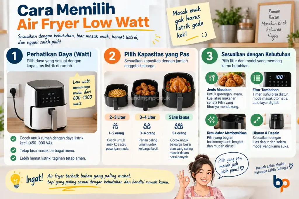 info cara memilih Air Fryer Low Watt