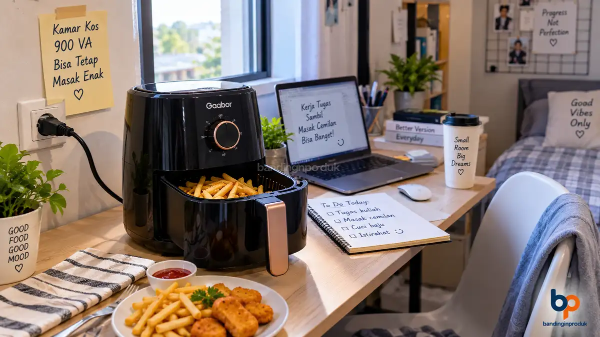 7 Air Fryer Low Watt Terbaik 2026: Pilihan Hemat untuk Listrik 900 VA + Simulasi Tagihan PLN 1 tampilan air fryer low watt terbaik di kamar kos