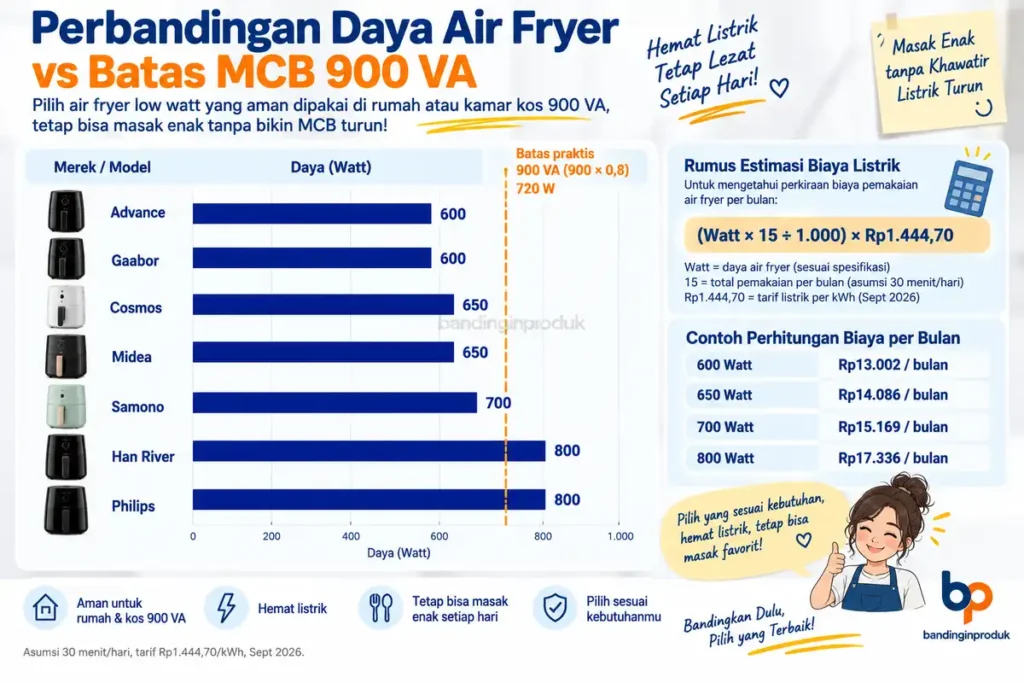 7 Air Fryer Low Watt Terbaik 2026: Pilihan Hemat untuk Listrik 900 VA + Simulasi Tagihan PLN 16 Cara Memilih Air Fryer Low Watt Terbaik