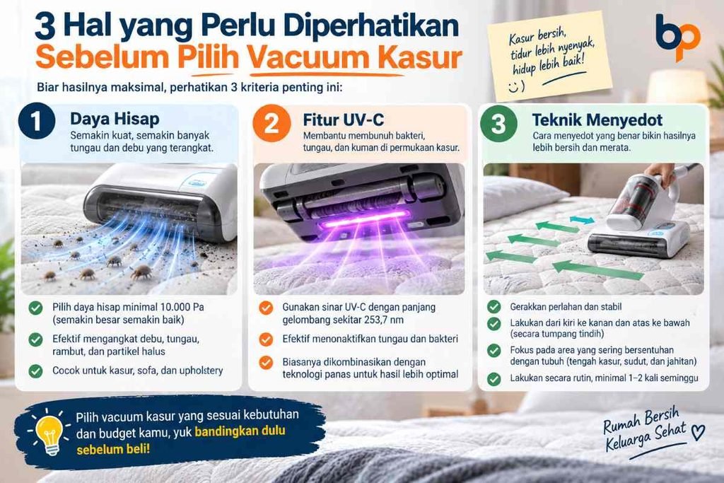 infografik kriteria memilih vacuum cleaner tungau sesuai kebutuhan