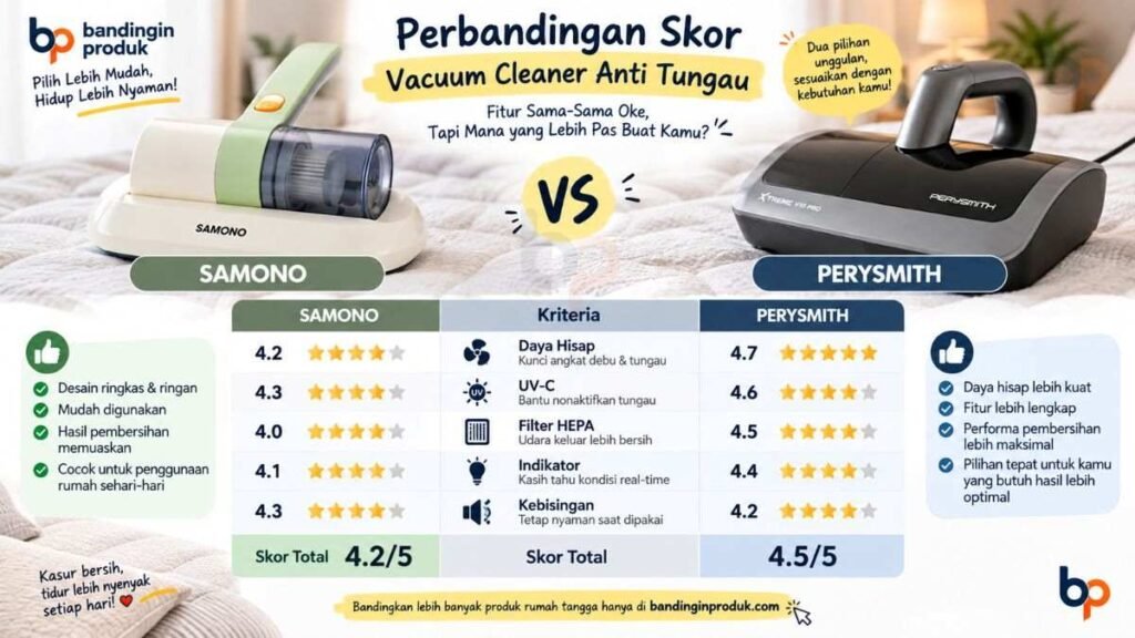 tabel skor perbandingan daya hisap dan fitur SAMONO vs PerySmith