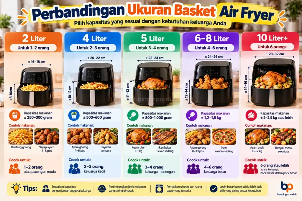 harga air fryer berdasarkan kapasitas liter