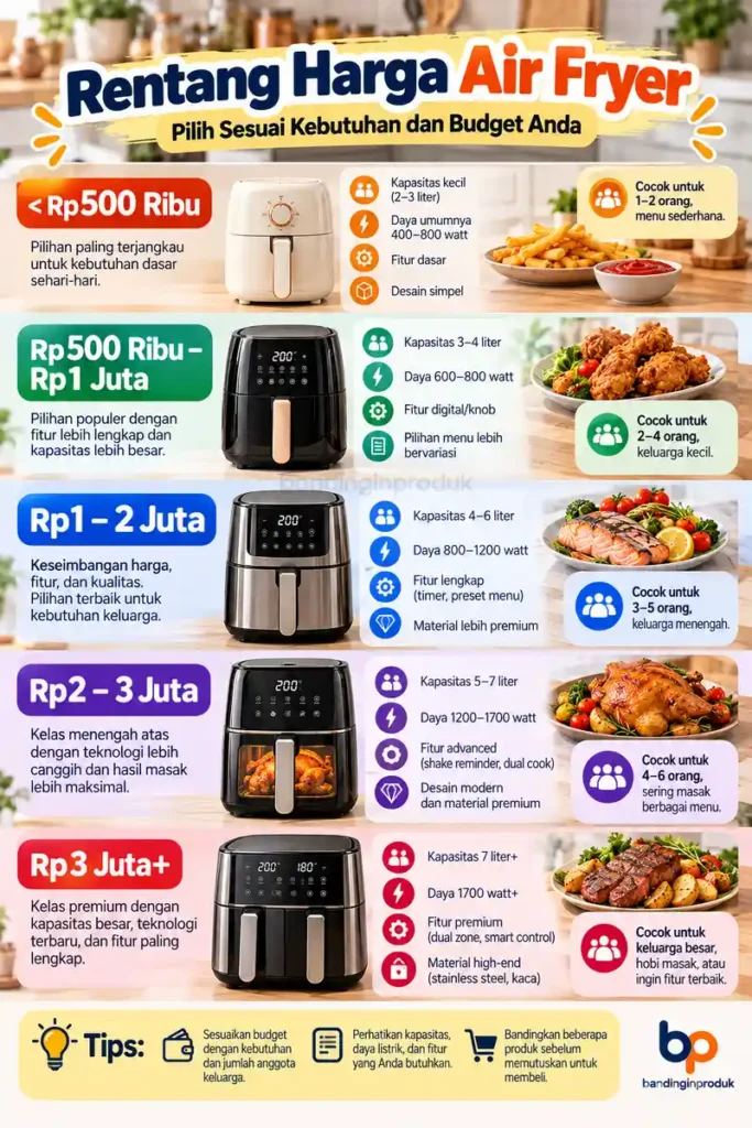 kisaran harga air fryer berdasarkan budget
