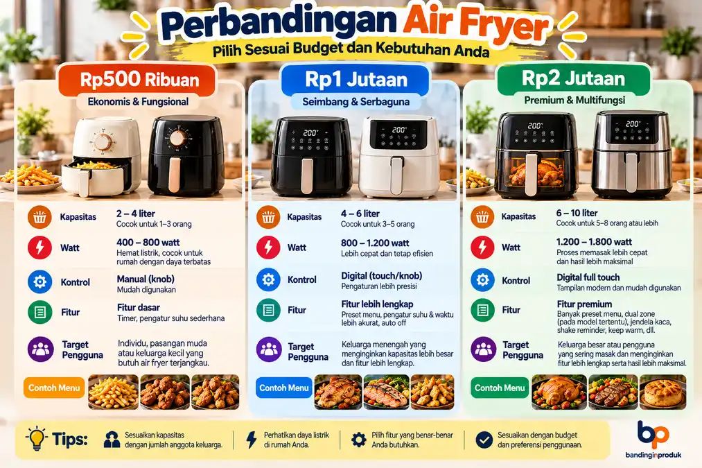 perbandingan air fryer berdasarkan harga dan fitur